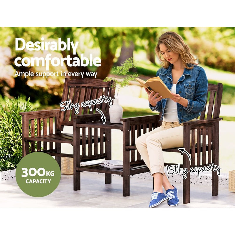 Furniture > Outdoor - Gardeon Garden Bench Chair Table Loveseat Wooden Outdoor Furniture Patio Park Charcoal Brown - Garden Yard