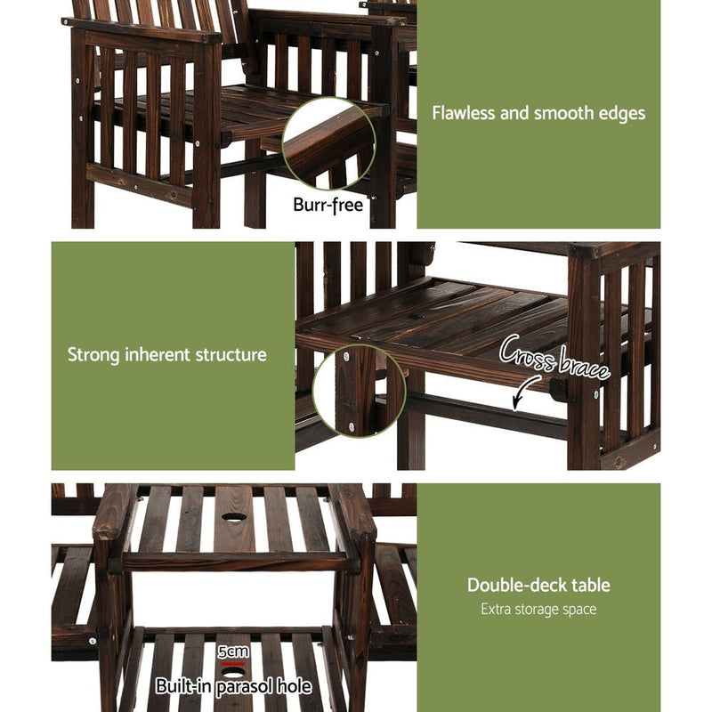 Furniture > Outdoor - Gardeon Garden Bench Chair Table Loveseat Wooden Outdoor Furniture Patio Park Charcoal Brown - Garden Yard