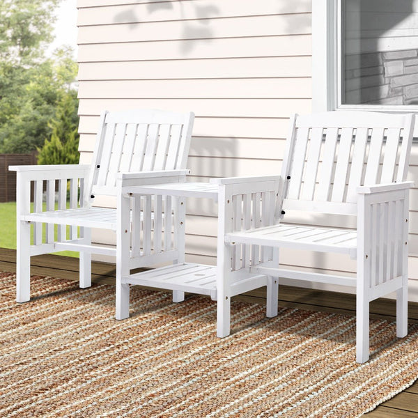 Furniture > Outdoor - Gardeon Garden Bench Chair Table Loveseat Wooden Outdoor Furniture Patio Park White - Garden Yard