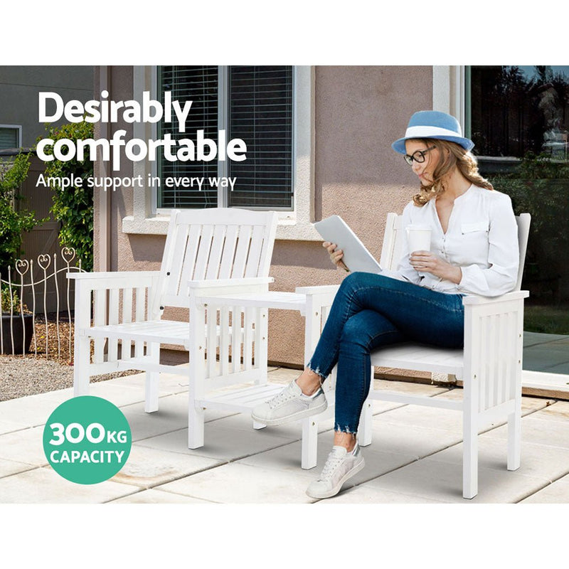 Furniture > Outdoor - Gardeon Garden Bench Chair Table Loveseat Wooden Outdoor Furniture Patio Park White - Garden Yard