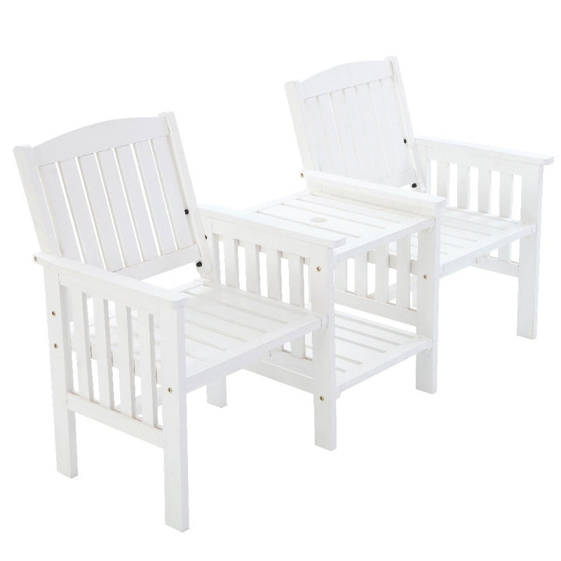 Furniture > Outdoor - Gardeon Garden Bench Chair Table Loveseat Wooden Outdoor Furniture Patio Park White - Garden Yard