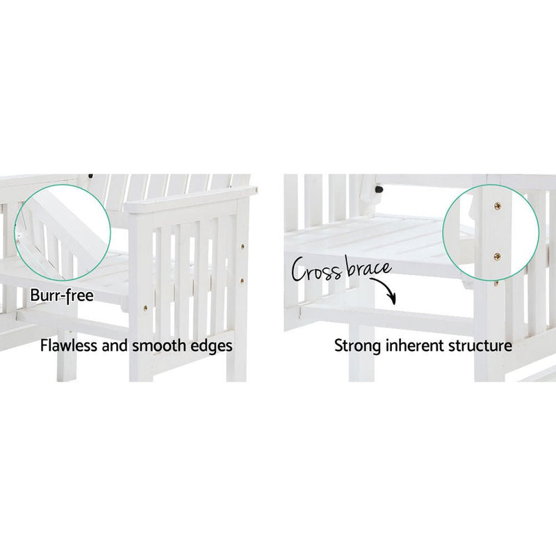 Furniture > Outdoor - Gardeon Garden Bench Chair Table Loveseat Wooden Outdoor Furniture Patio Park White - Garden Yard