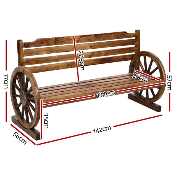 Furniture > Outdoor - Gardeon Garden Bench Wooden Wagon Chair 3 Seat Outdoor Furniture Backyard Lounge - Garden Yard