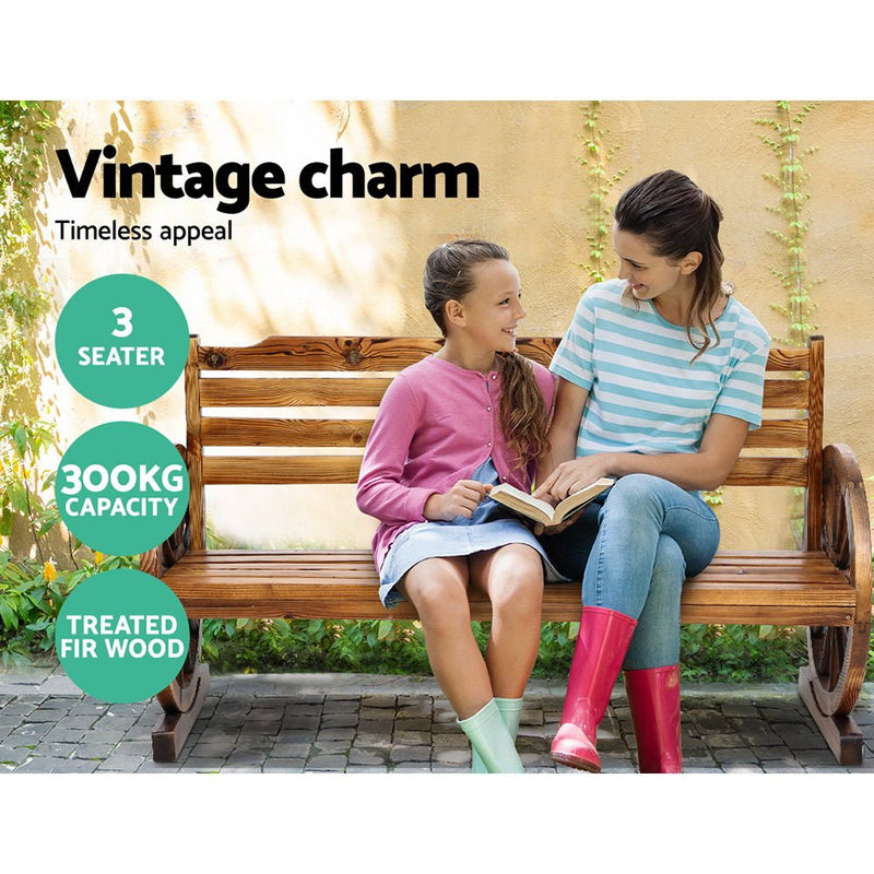 Furniture > Outdoor - Gardeon Garden Bench Wooden Wagon Chair 3 Seat Outdoor Furniture Backyard Lounge - Garden Yard