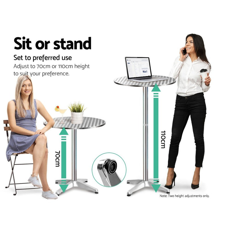 Furniture > Outdoor - Gardeon Outdoor Bar Table Indoor Furniture Adjustable Aluminium Round 70/110cm - Garden Yard