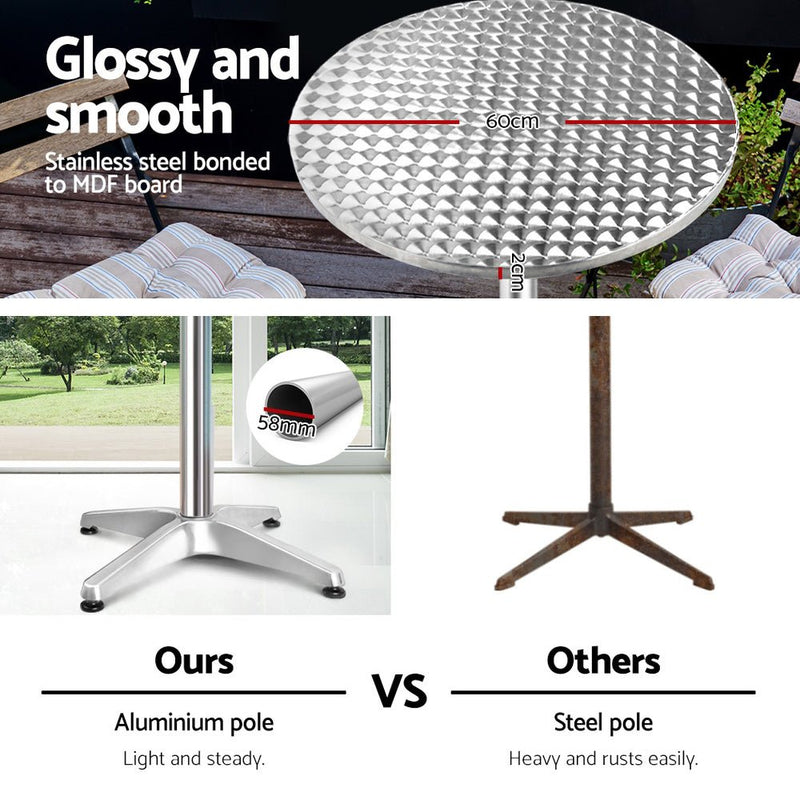 Furniture > Outdoor - Gardeon Outdoor Bar Table Indoor Furniture Adjustable Aluminium Round 70/110cm - Garden Yard
