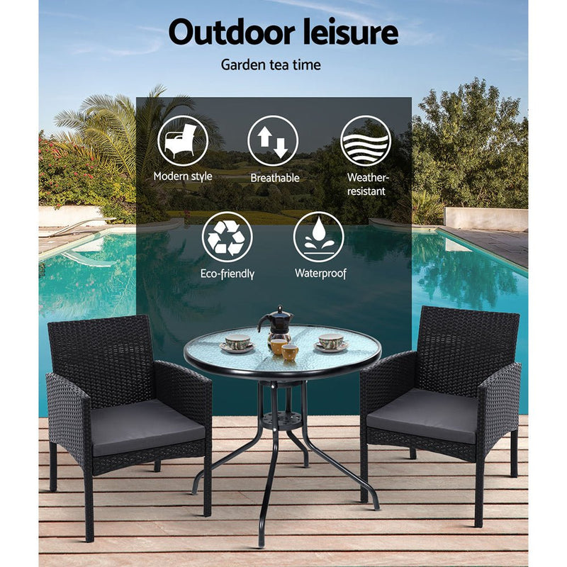 Furniture > Outdoor - Gardeon Outdoor Bistro Chairs Patio Furniture Dining Chair Wicker Garden Cushion Tea Coffee Cafe Bar Set - Garden Yard