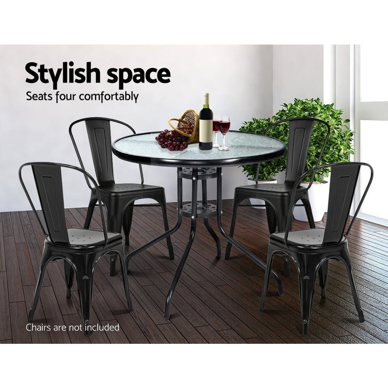 Furniture > Outdoor - Gardeon Outdoor Dining Table Bar Setting Steel Glass 70CM - Garden Yard