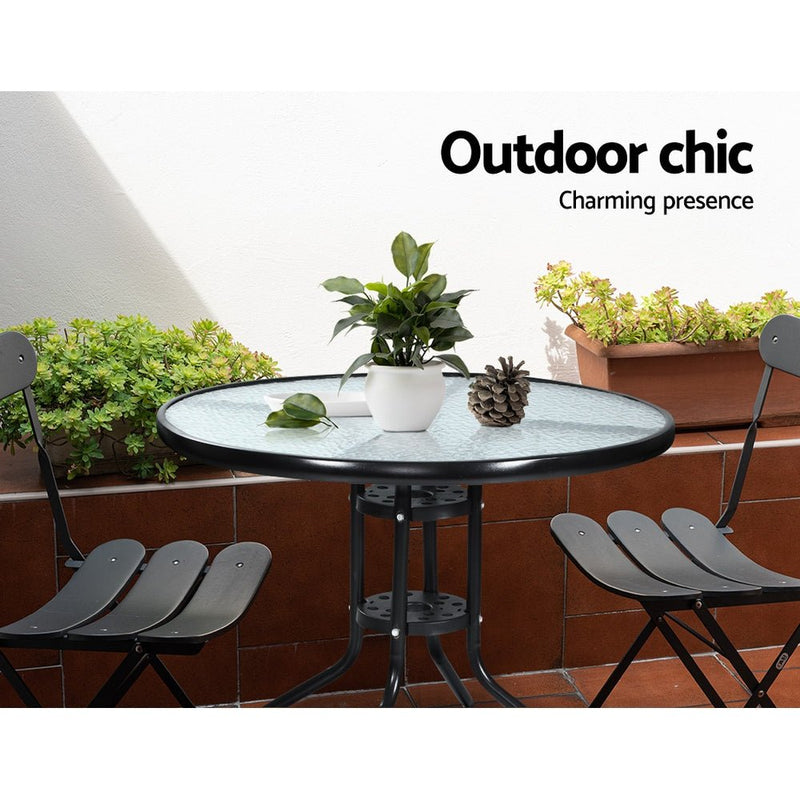 Furniture > Outdoor - Gardeon Outdoor Dining Table Bar Setting Steel Glass 70CM - Garden Yard