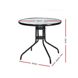 Furniture > Outdoor - Gardeon Outdoor Dining Table Bar Setting Steel Glass 70CM - Garden Yard