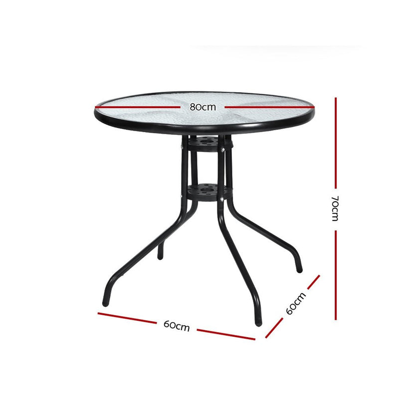 Furniture > Outdoor - Gardeon Outdoor Dining Table Bar Setting Steel Glass 70CM - Garden Yard