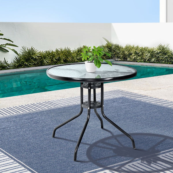 Furniture > Outdoor - Gardeon Outdoor Dining Table Bar Setting Steel Glass 70CM - Garden Yard