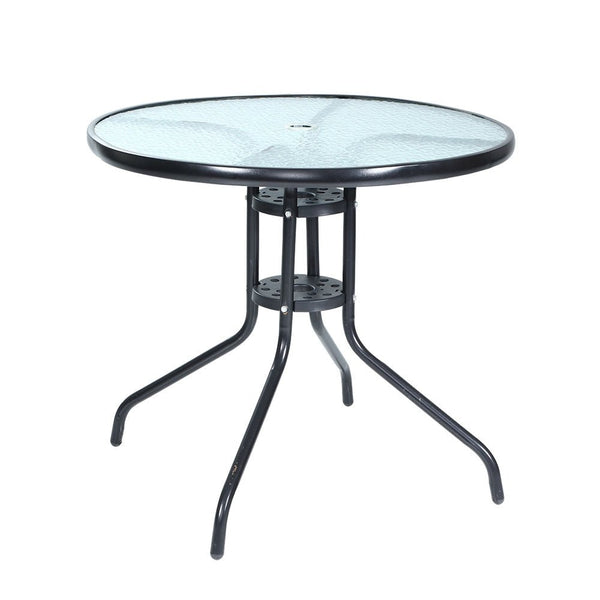 Furniture > Outdoor - Gardeon Outdoor Dining Table Bar Setting Steel Glass 70CM - Garden Yard