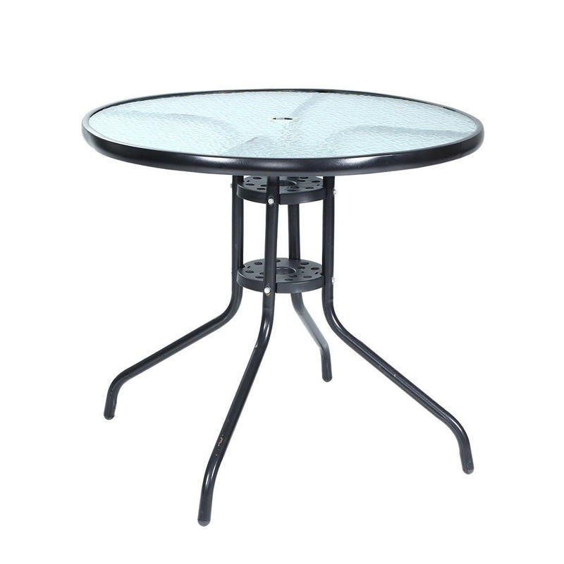 Furniture > Outdoor - Gardeon Outdoor Dining Table Bar Setting Steel Glass 70CM - Garden Yard