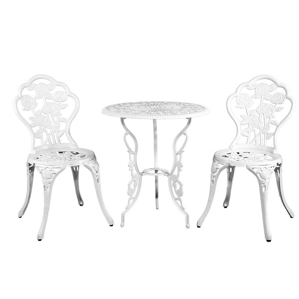 Furniture > Outdoor - Gardeon Outdoor Furniture Chairs Table 3pc Aluminium Bistro White - Garden Yard