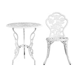 Furniture > Outdoor - Gardeon Outdoor Furniture Chairs Table 3pc Aluminium Bistro White - Garden Yard