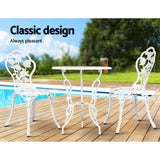 Furniture > Outdoor - Gardeon Outdoor Furniture Chairs Table 3pc Aluminium Bistro White - Garden Yard