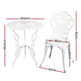 Furniture > Outdoor - Gardeon Outdoor Furniture Chairs Table 3pc Aluminium Bistro White - Garden Yard