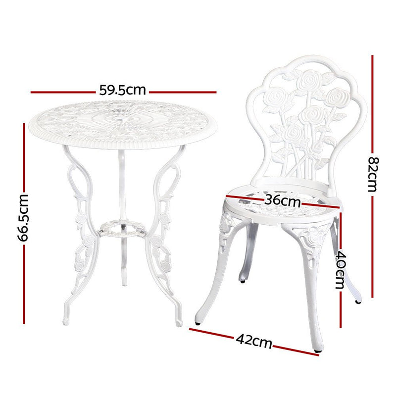Furniture > Outdoor - Gardeon Outdoor Furniture Chairs Table 3pc Aluminium Bistro White - Garden Yard