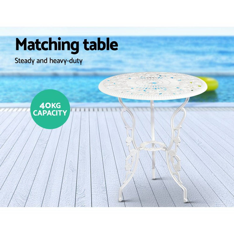 Furniture > Outdoor - Gardeon Outdoor Furniture Chairs Table 3pc Aluminium Bistro White - Garden Yard