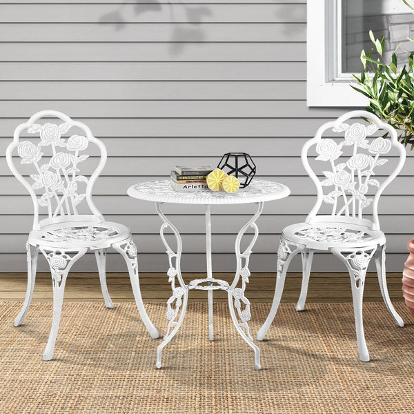 Furniture > Outdoor - Gardeon Outdoor Furniture Chairs Table 3pc Aluminium Bistro White - Garden Yard