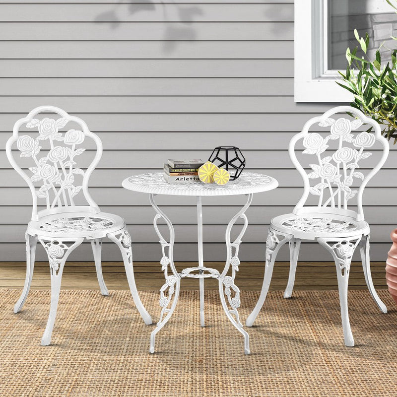 Furniture > Outdoor - Gardeon Outdoor Furniture Chairs Table 3pc Aluminium Bistro White - Garden Yard