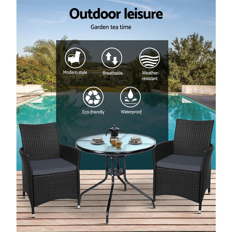 Furniture > Outdoor - Gardeon Outdoor Furniture Dining Chair Table Bistro Set Wicker Patio Setting Tea Coffee Cafe Bar Set - Garden Yard