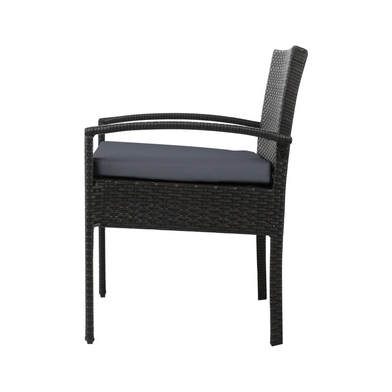 Furniture > Outdoor - Gardeon Outdoor Furniture Dining Chairs Wicker Garden Patio Cushion Black 3PCS Sofa Set Tea Coffee Cafe Bar Set - Garden Yard