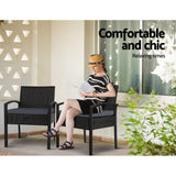 Furniture > Outdoor - Gardeon Outdoor Furniture Dining Chairs Wicker Garden Patio Cushion Black 3PCS Sofa Set Tea Coffee Cafe Bar Set - Garden Yard