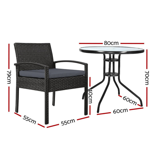 Furniture > Outdoor - Gardeon Outdoor Furniture Dining Chairs Wicker Garden Patio Cushion Black 3PCS Sofa Set Tea Coffee Cafe Bar Set - Garden Yard