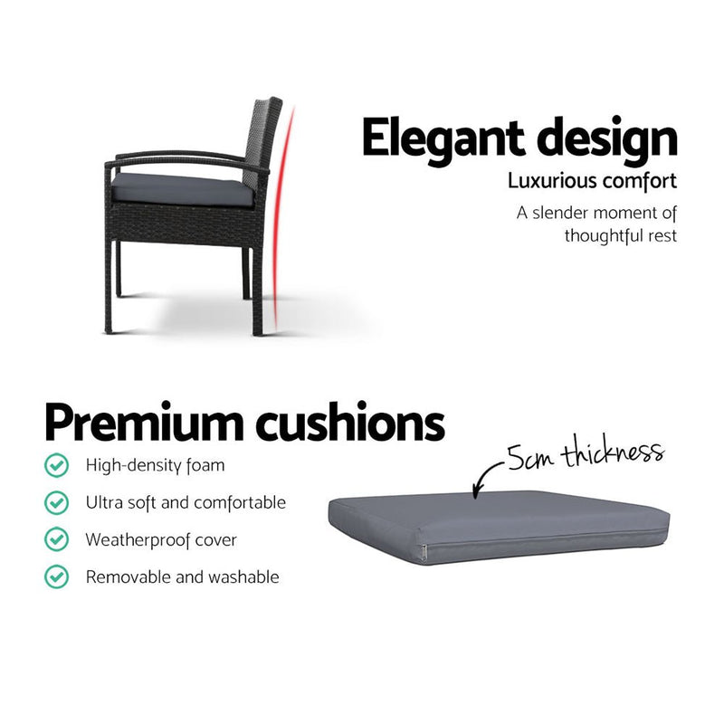 Furniture > Outdoor - Gardeon Outdoor Furniture Dining Chairs Wicker Garden Patio Cushion Black 3PCS Sofa Set Tea Coffee Cafe Bar Set - Garden Yard