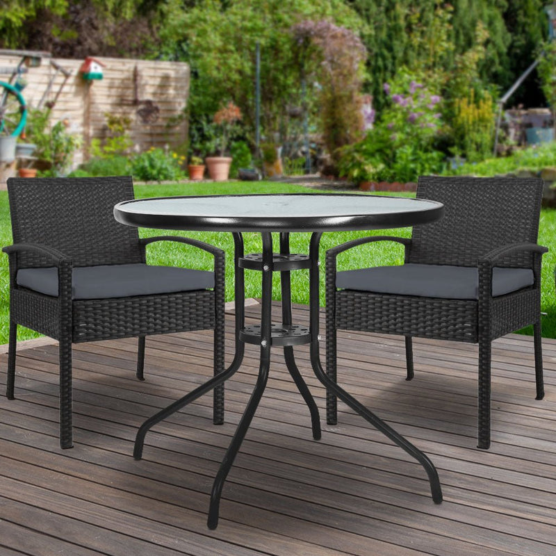 Furniture > Outdoor - Gardeon Outdoor Furniture Dining Chairs Wicker Garden Patio Cushion Black 3PCS Sofa Set Tea Coffee Cafe Bar Set - Garden Yard