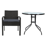 Furniture > Outdoor - Gardeon Outdoor Furniture Dining Chairs Wicker Garden Patio Cushion Black 3PCS Sofa Set Tea Coffee Cafe Bar Set - Garden Yard