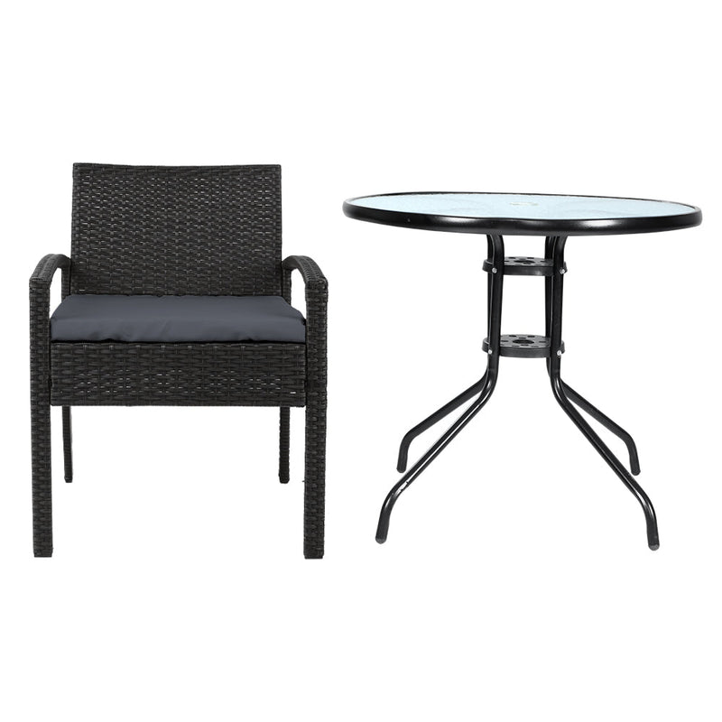 Furniture > Outdoor - Gardeon Outdoor Furniture Dining Chairs Wicker Garden Patio Cushion Black 3PCS Sofa Set Tea Coffee Cafe Bar Set - Garden Yard