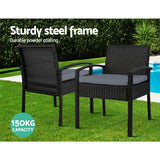 Furniture > Outdoor - Gardeon Outdoor Furniture Dining Chairs Wicker Garden Patio Cushion Black 3PCS Sofa Set Tea Coffee Cafe Bar Set - Garden Yard