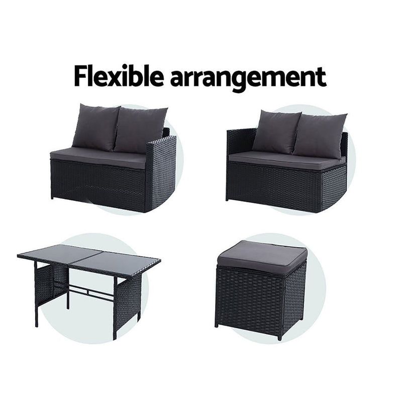 Furniture > Outdoor - Gardeon Outdoor Furniture Dining Setting Sofa Set Lounge Wicker 9 Seater Black - Garden Yard