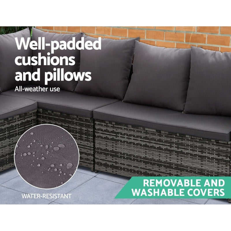 Furniture > Outdoor - Gardeon Outdoor Furniture Dining Setting Sofa Set Lounge Wicker 9 Seater Mixed Grey - Garden Yard