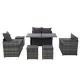 Furniture > Outdoor - Gardeon Outdoor Furniture Dining Setting Sofa Set Lounge Wicker 9 Seater Mixed Grey - Garden Yard
