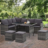 Furniture > Outdoor - Gardeon Outdoor Furniture Dining Setting Sofa Set Lounge Wicker 9 Seater Mixed Grey - Garden Yard