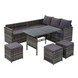 Furniture > Outdoor - Gardeon Outdoor Furniture Dining Setting Sofa Set Lounge Wicker 9 Seater Mixed Grey - Garden Yard