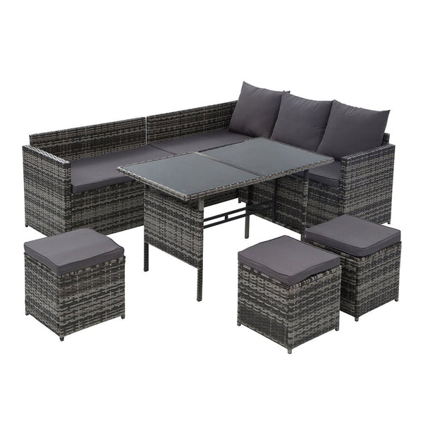Furniture > Outdoor - Gardeon Outdoor Furniture Dining Setting Sofa Set Lounge Wicker 9 Seater Mixed Grey - Garden Yard