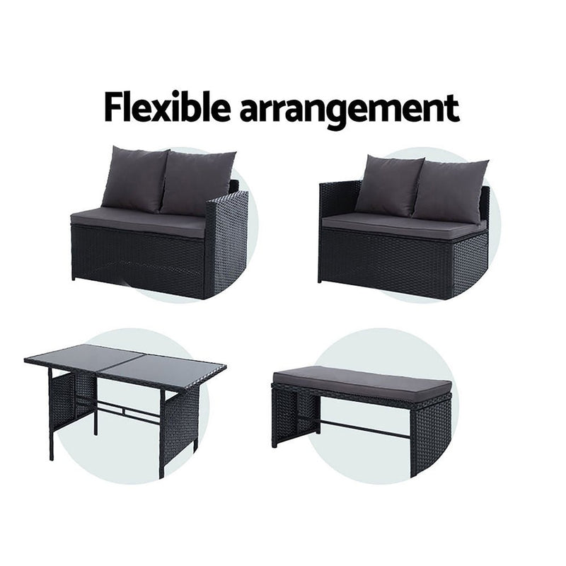 Furniture > Outdoor - Gardeon Outdoor Furniture Dining Setting Sofa Set Wicker 8 Seater Storage Cover Black - Garden Yard