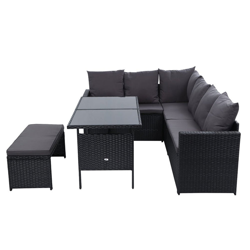 Furniture > Outdoor - Gardeon Outdoor Furniture Dining Setting Sofa Set Wicker 8 Seater Storage Cover Black - Garden Yard