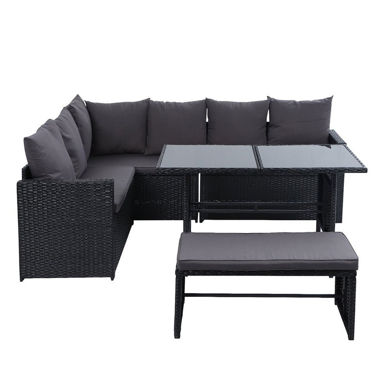 Furniture > Outdoor - Gardeon Outdoor Furniture Dining Setting Sofa Set Wicker 8 Seater Storage Cover Black - Garden Yard