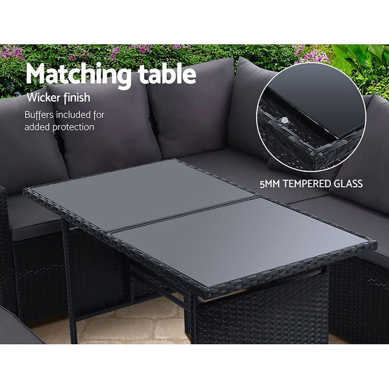 Furniture > Outdoor - Gardeon Outdoor Furniture Dining Setting Sofa Set Wicker 8 Seater Storage Cover Black - Garden Yard