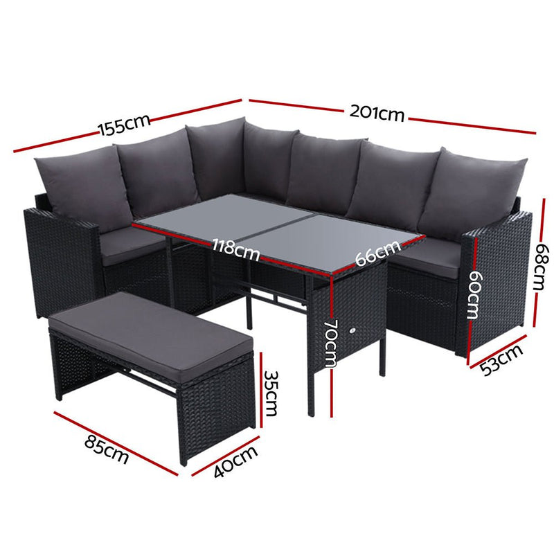 Furniture > Outdoor - Gardeon Outdoor Furniture Dining Setting Sofa Set Wicker 8 Seater Storage Cover Black - Garden Yard