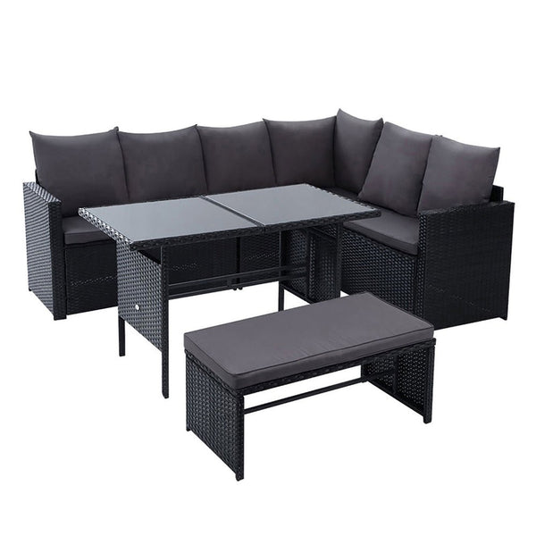 Furniture > Outdoor - Gardeon Outdoor Furniture Dining Setting Sofa Set Wicker 8 Seater Storage Cover Black - Garden Yard