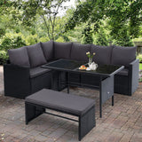 Furniture > Outdoor - Gardeon Outdoor Furniture Dining Setting Sofa Set Wicker 8 Seater Storage Cover Black - Garden Yard