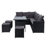 Furniture > Outdoor - Gardeon Outdoor Furniture Dining Setting Sofa Set Wicker 9 Seater Storage Cover Black - Garden Yard