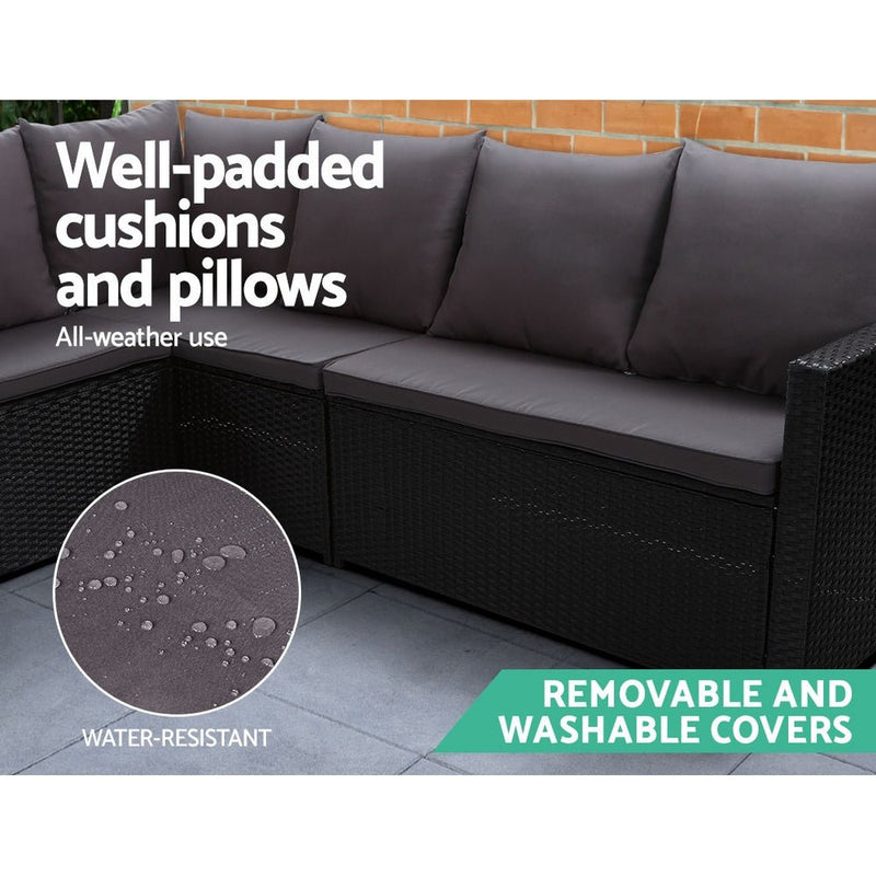Furniture > Outdoor - Gardeon Outdoor Furniture Dining Setting Sofa Set Wicker 9 Seater Storage Cover Black - Garden Yard